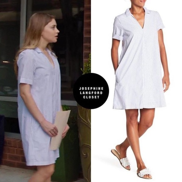 MADEWELL Shirt Dress Mini Blue White Stripe Coastal Cowgirl Preppy Size M Casual - Picture 2 of 10